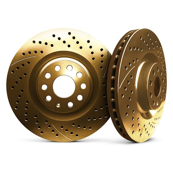 Chrome Brakes® CBX1.1109.1552G Vented Drilled and Slotted Front Gold Rotors (276mm OD, 5 Lug