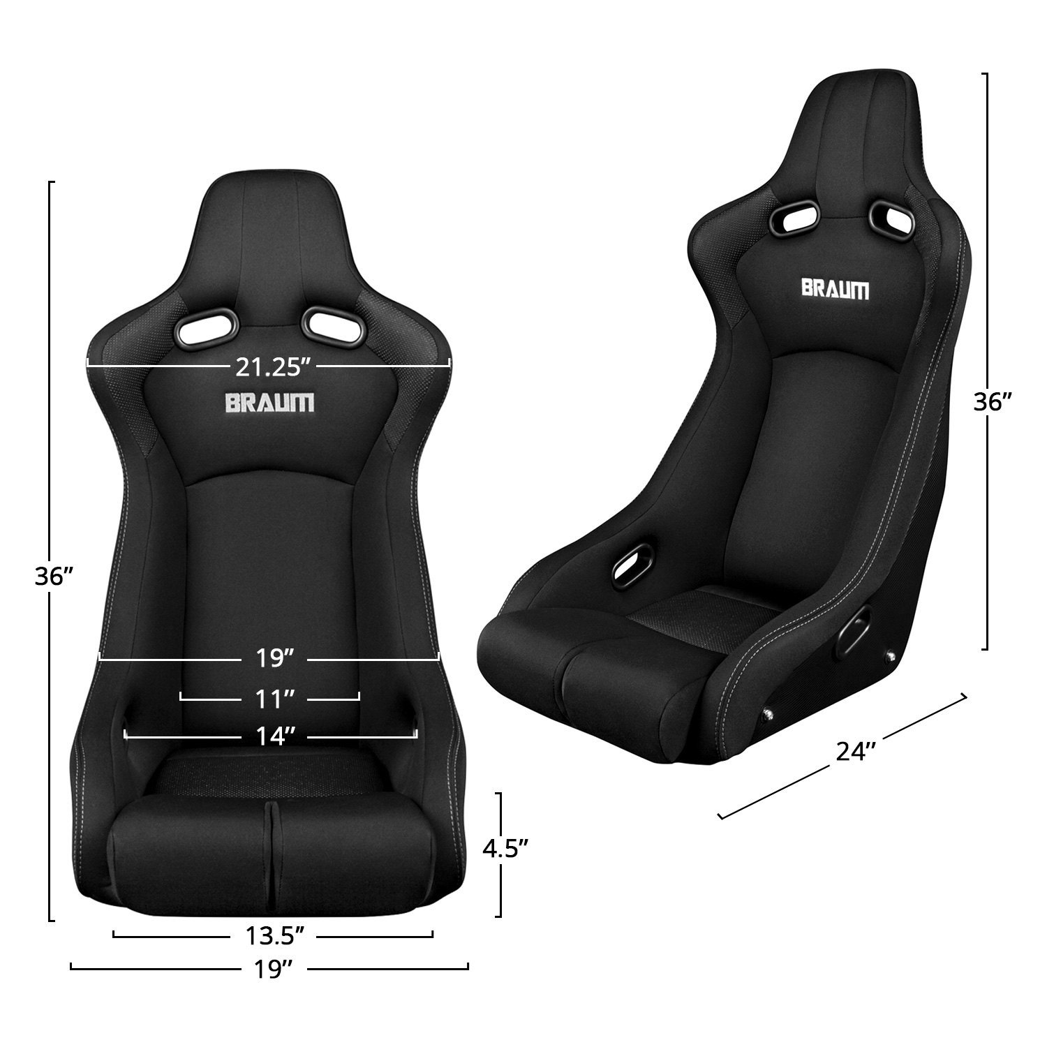 Braum - Venom-R Series Racing Seat Dimensions
