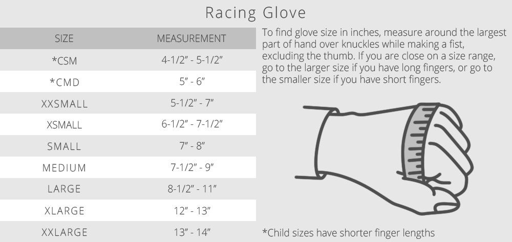 Racing Gloves Size Chart 