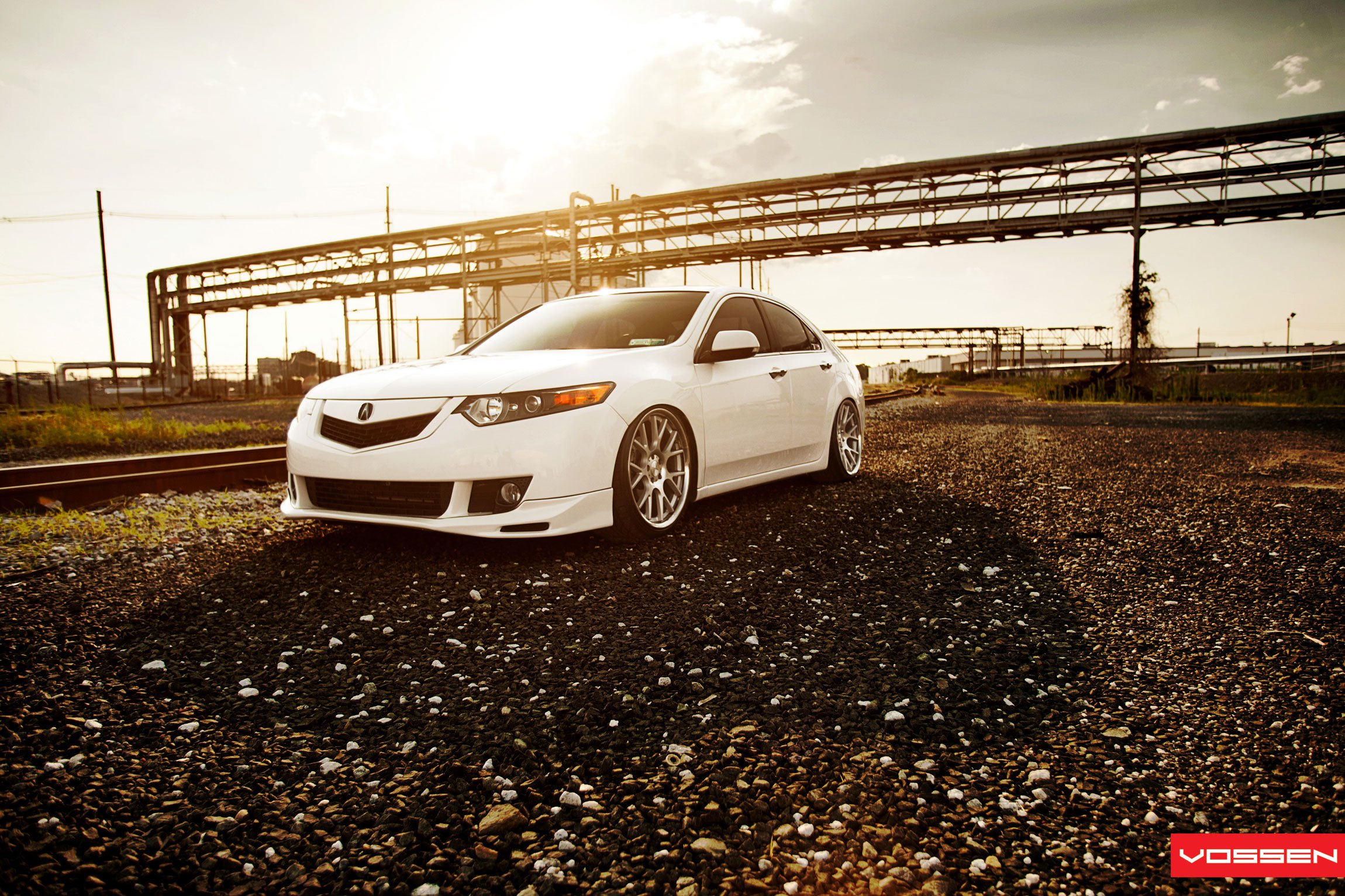 White Acura TSX with Custom Front Lip - Photo by Vossen