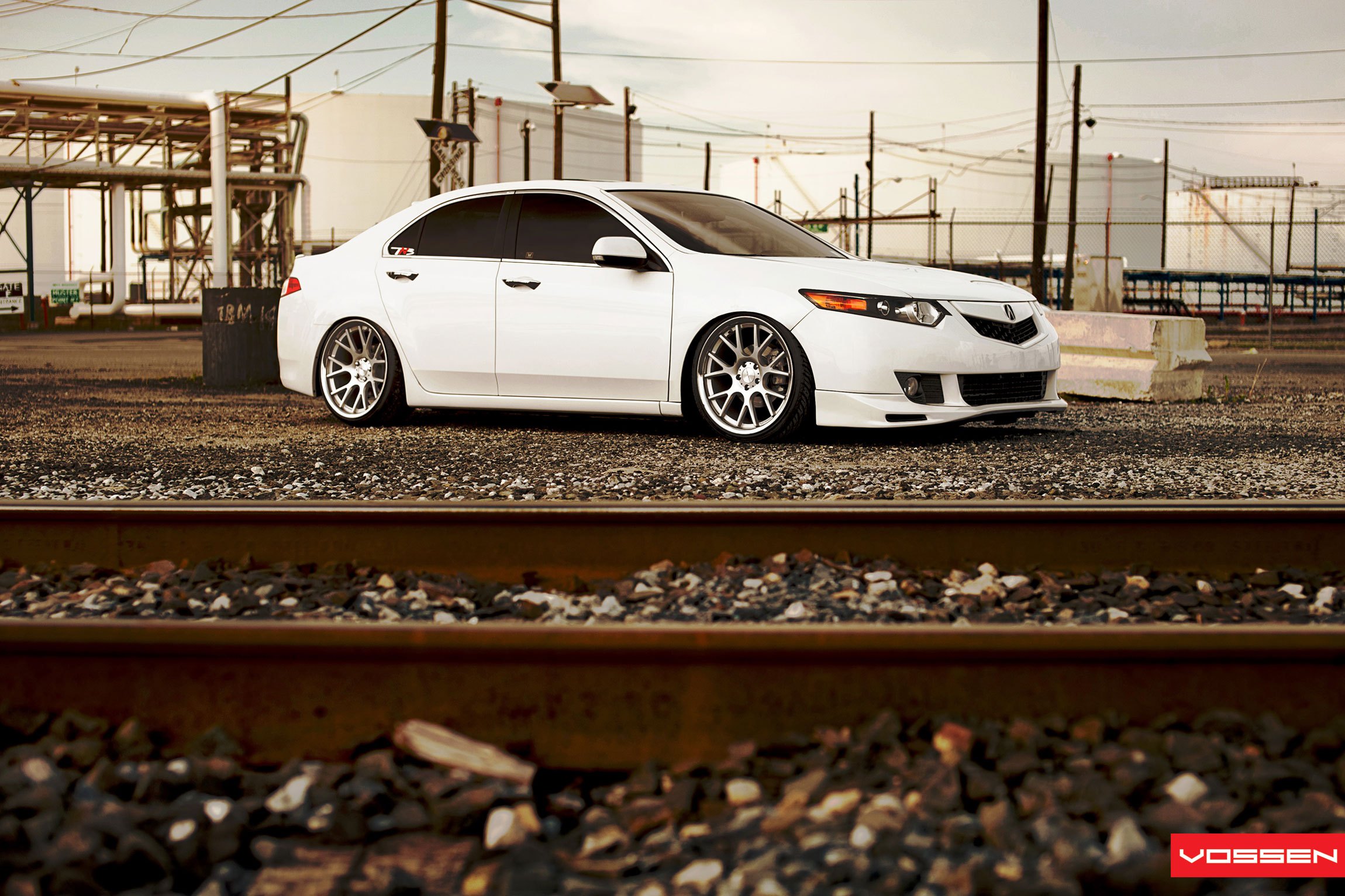 White Acura TSX with Aftermarket LED Headlights - Photo by Vossen