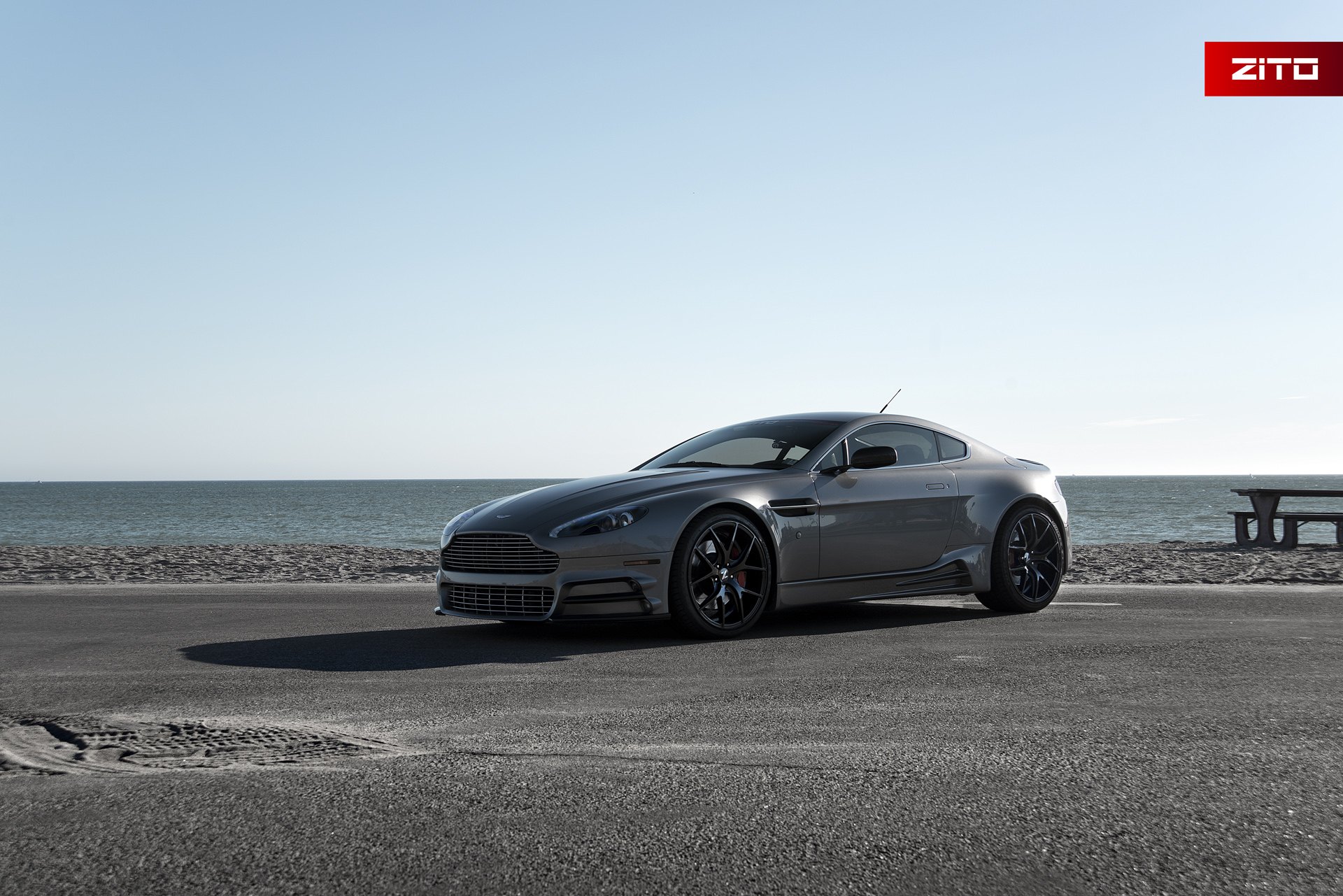 Gray Aston Martin Vantage with Custom Billet Grille - Photo by Zito Wheels