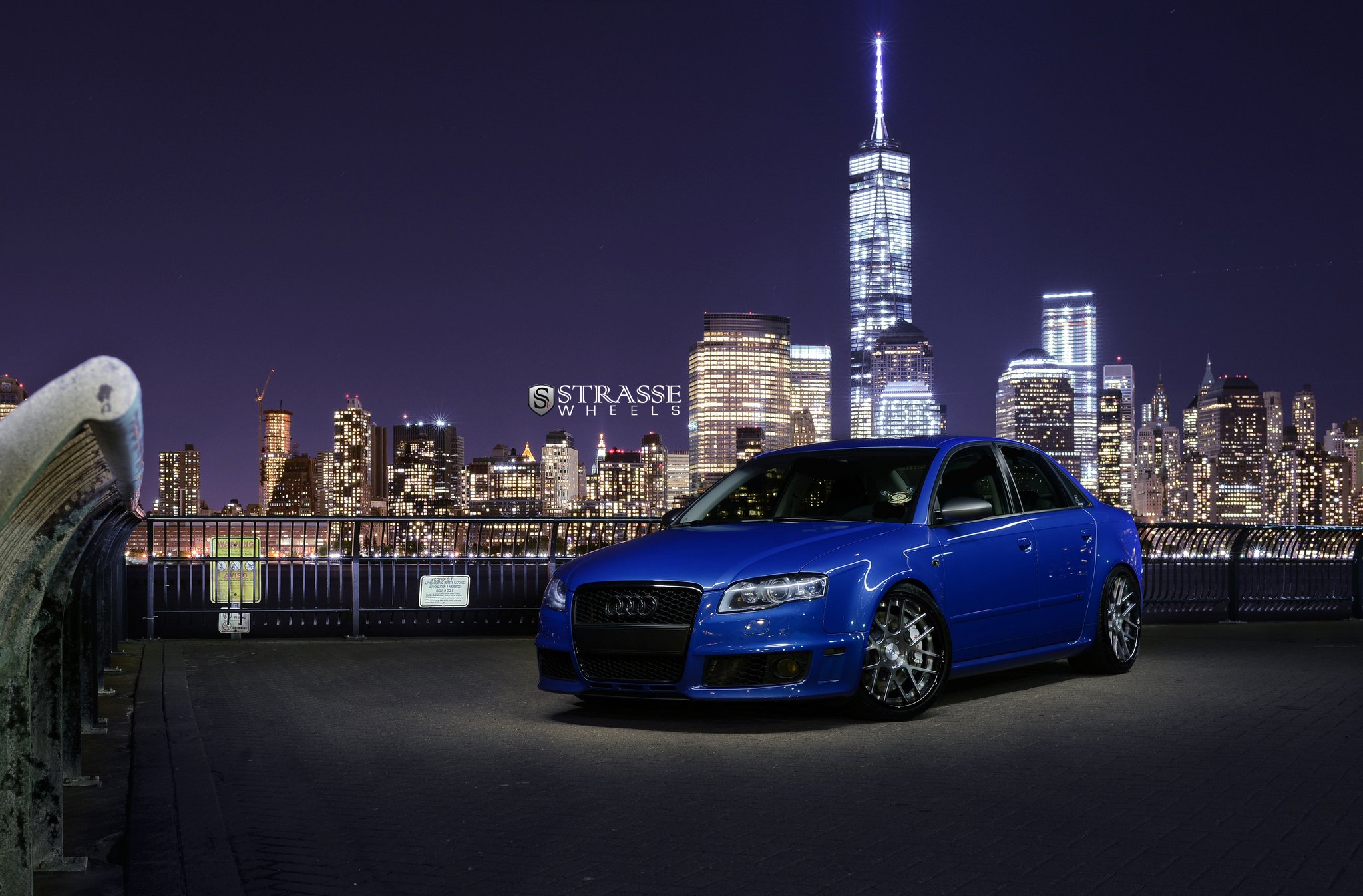 Blacked Out Mesh Grille on Blue Audi S4 - Photo by Strasse Forged