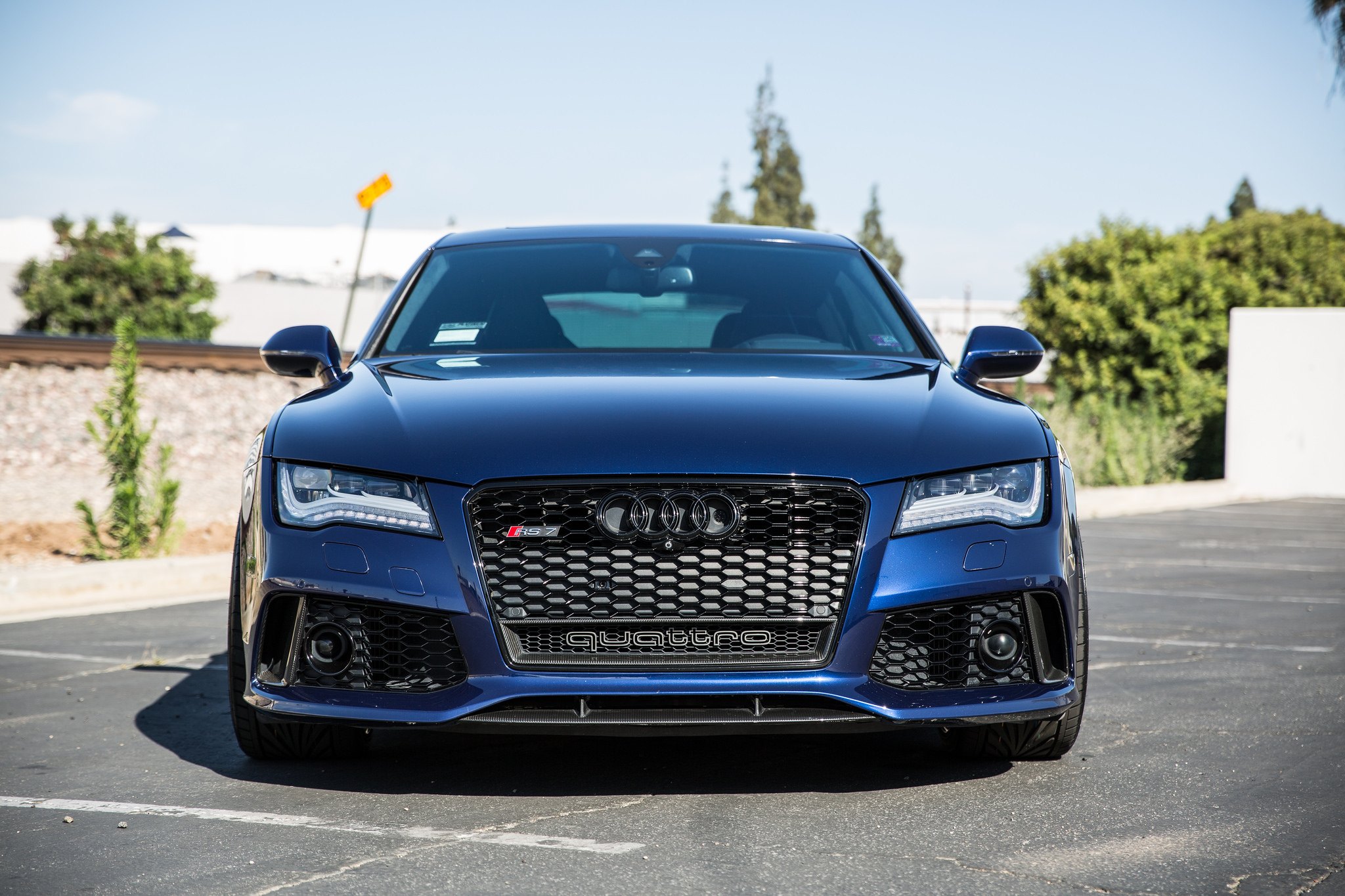 Blacked Out Mesh Grille on Custom Blue Audi S7 - Photo by Vertini Wheels
