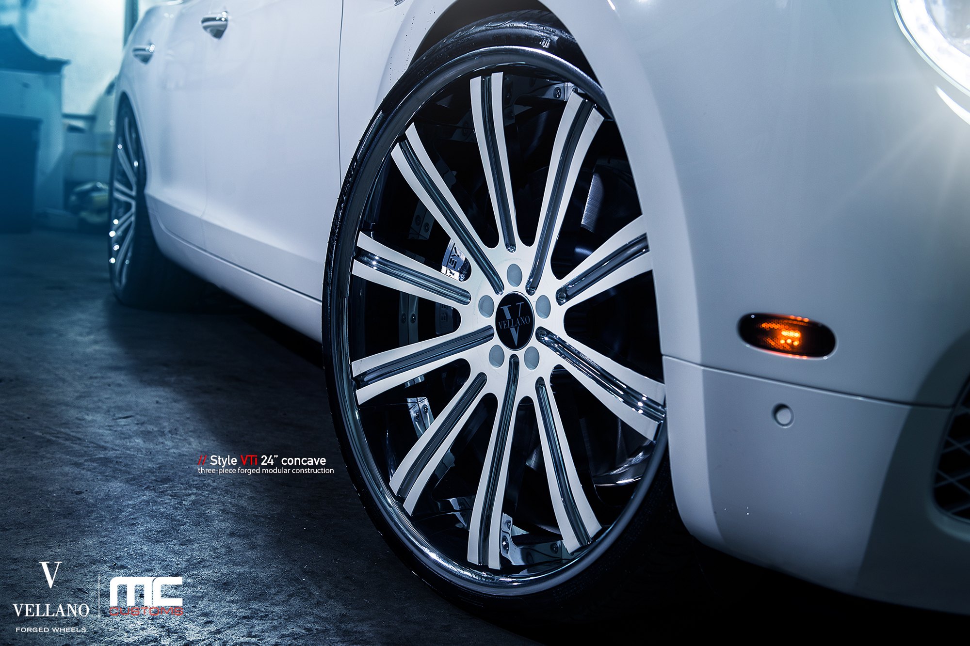 White Bently Flying Spur with 24 Inch Vellano Rims - Photo by Vellano