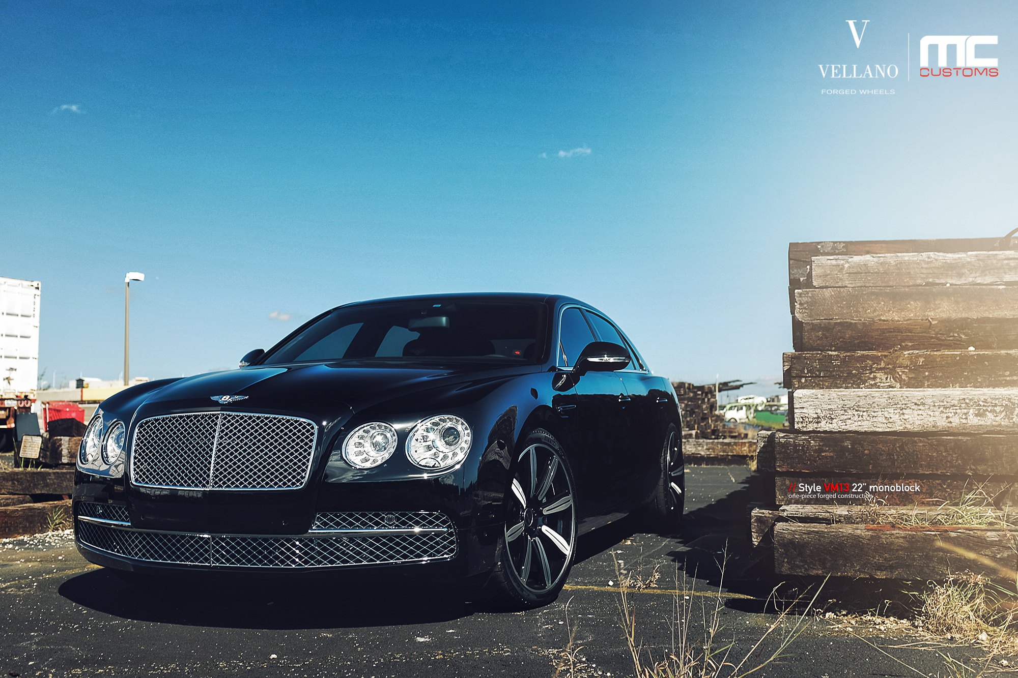 Black Bently Flying Spur with Chrome Mesh Grille - Photo by Vellano