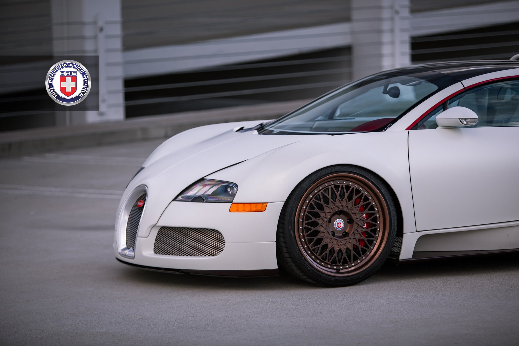 White Bugatti Veyron with Aftermarket Side Skirts - Photo by HRE Wheels