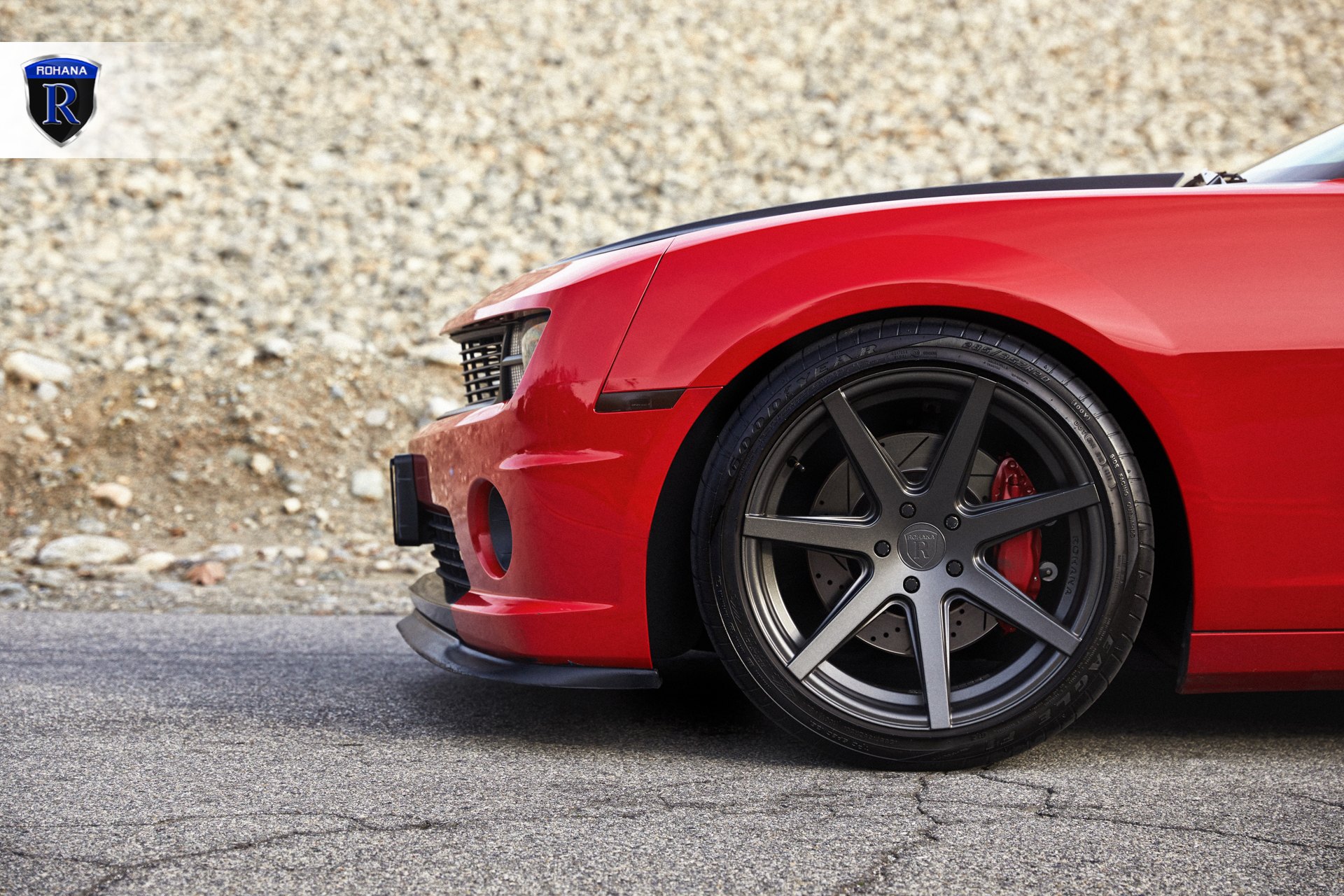 Goodyear Tires on Custom Red Chevy Camaro - Photo by Rohana Wheels