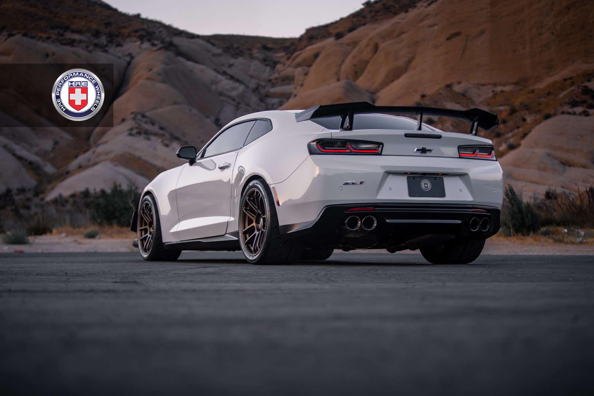 White Chevy Camaro ZL1 with Large Wing Spoiler - Photo by HRE Wheels