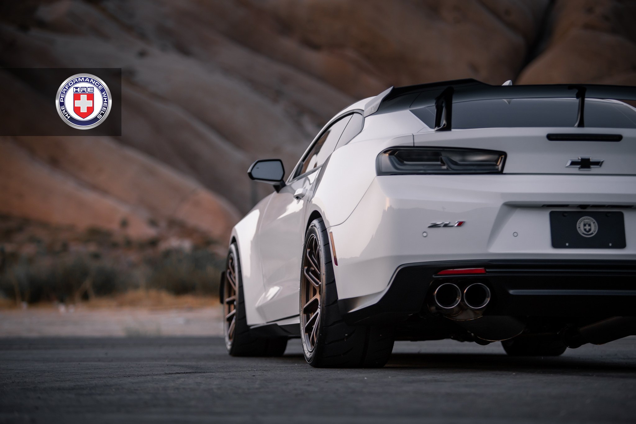 Aftermarket Rear Diffuser on White Chevy Camaro ZL1 - Photo by HRE Wheels
