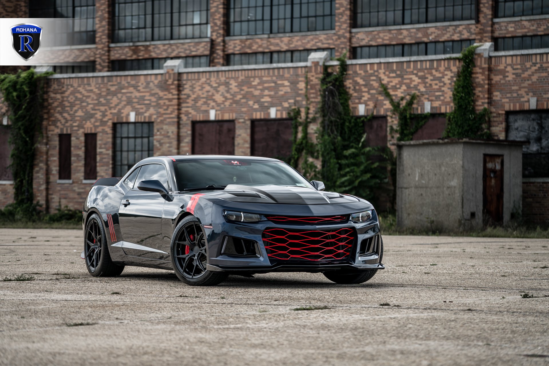 Gray Chevy Camaro with Custom Red Mesh Grille - Photo by Rohana Wheels