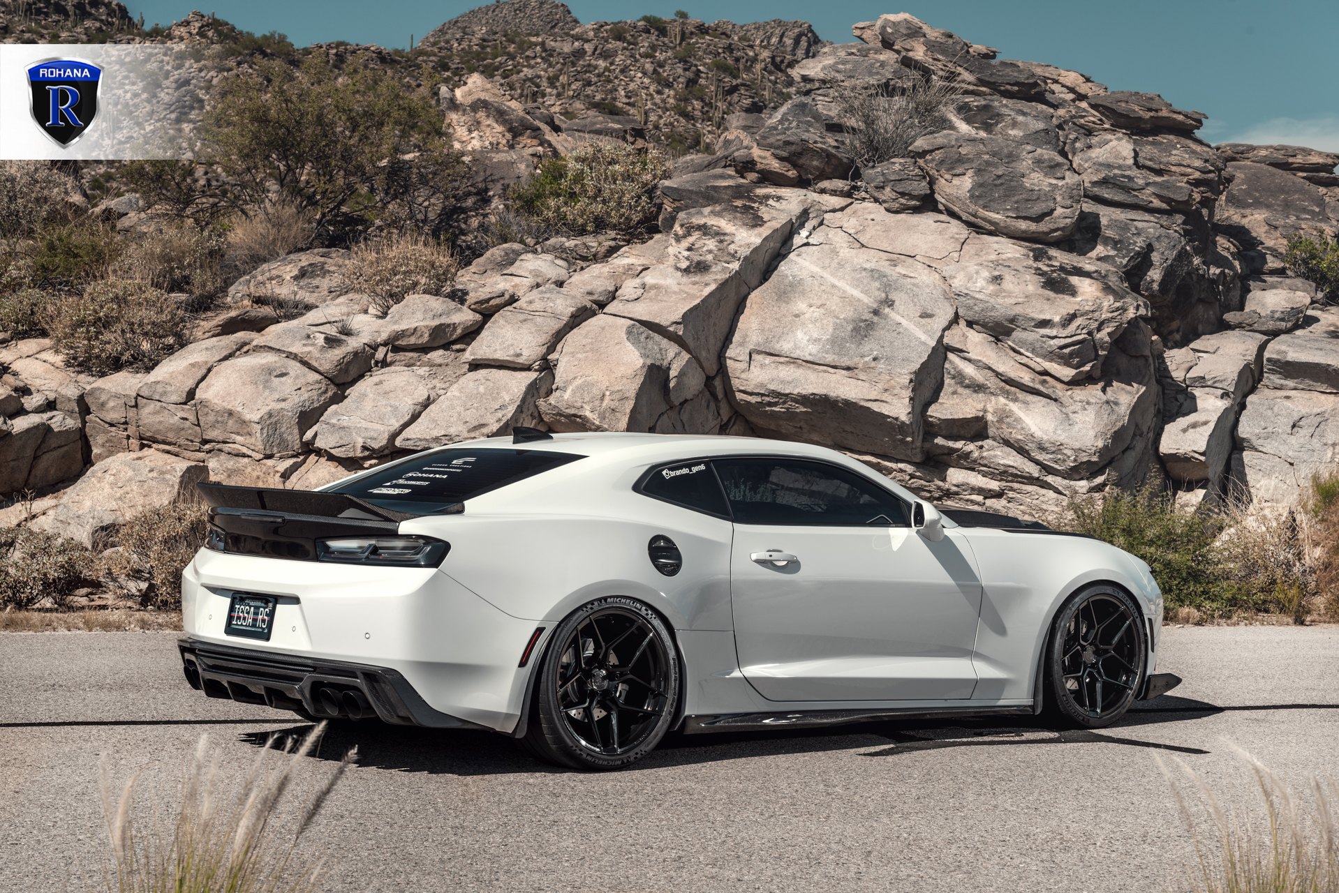 Custom White Chevy Camaro on Michelin Tires - Photo by Rohana Wheels