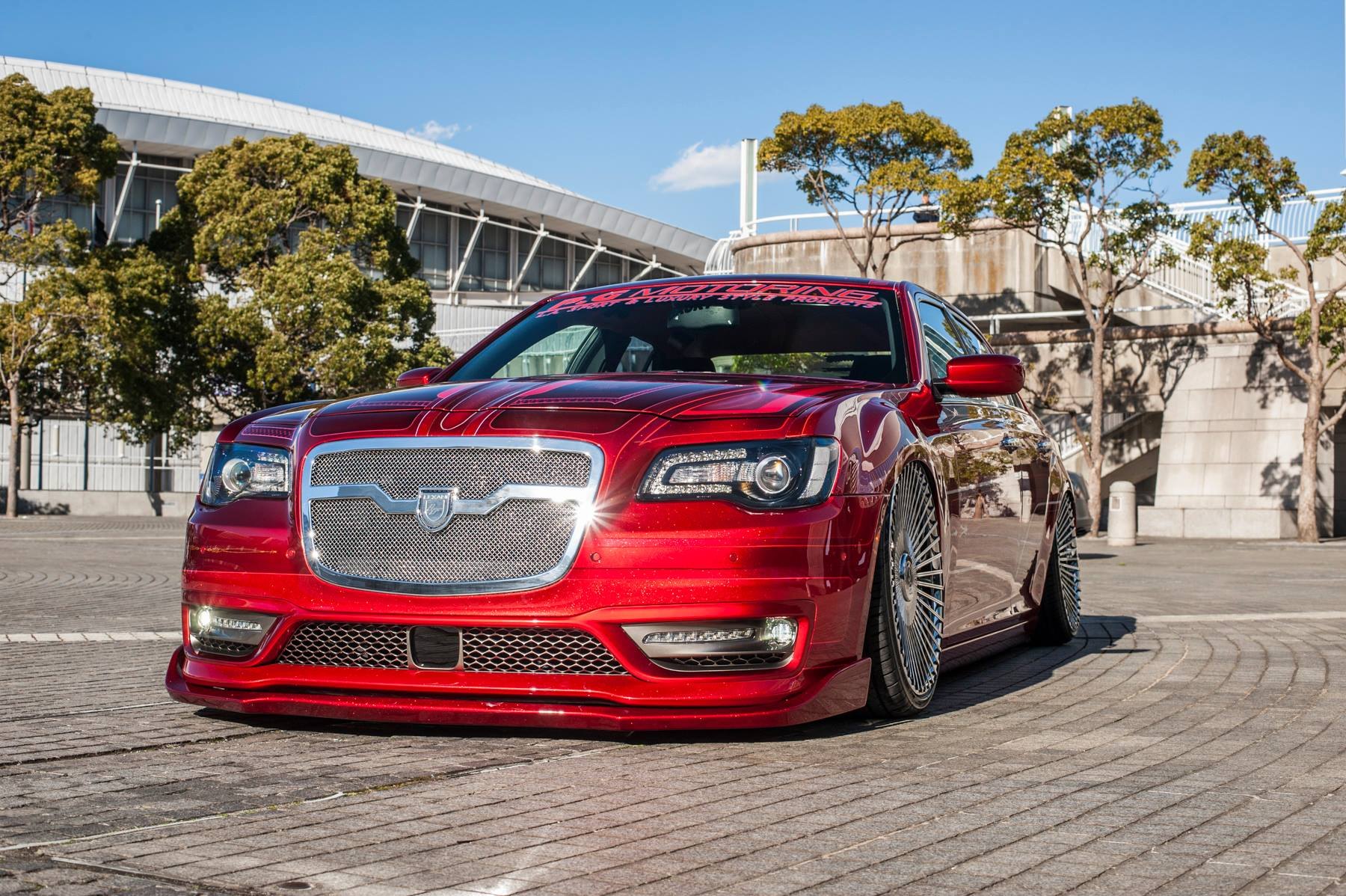 Red Lowered Chrysler 300 with Chrome Mesh Grille - Photo by Lexani