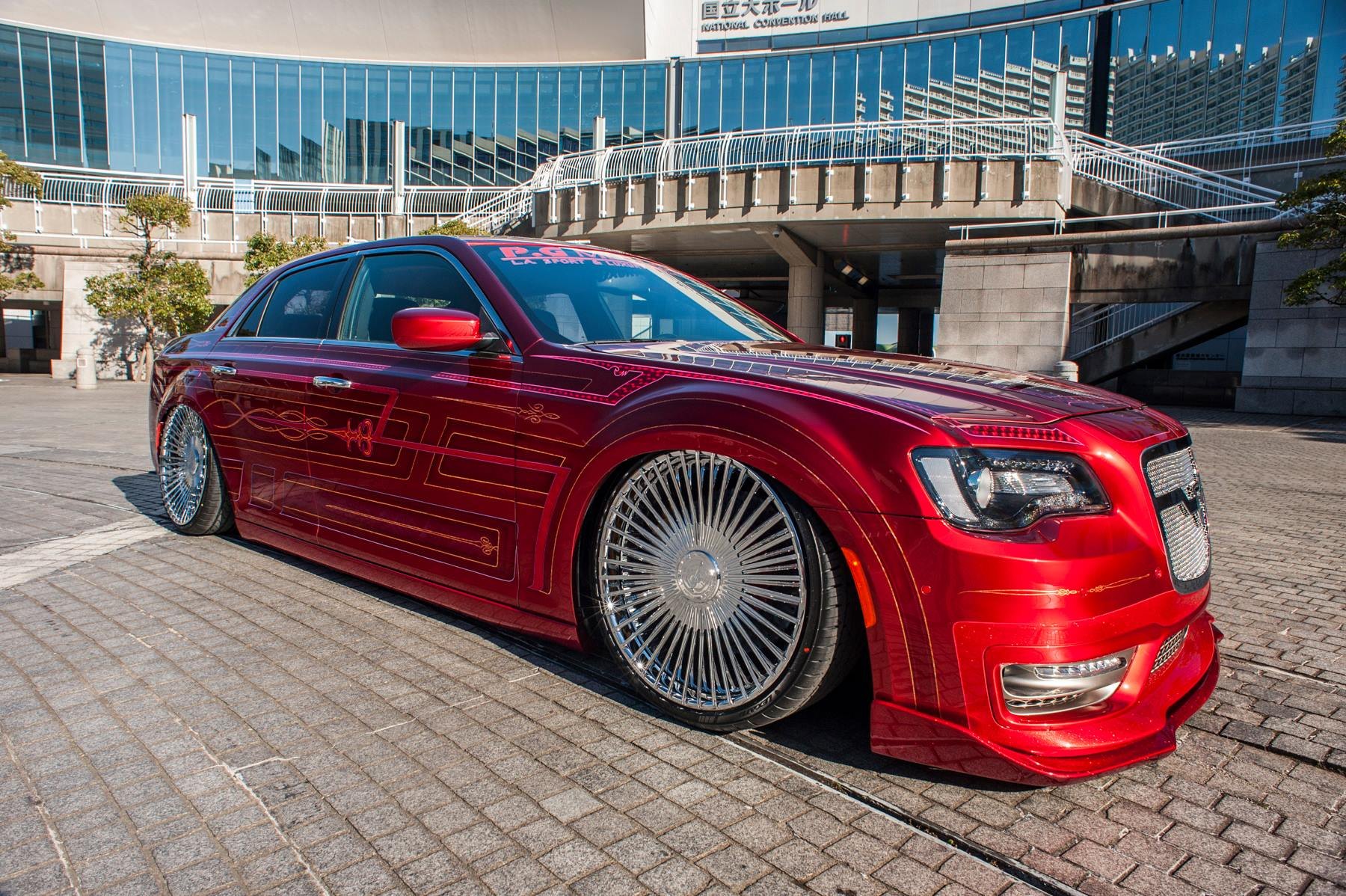 Red Lowered Chrysler 300 with Custom LED Headlights  - Photo by Lexani
