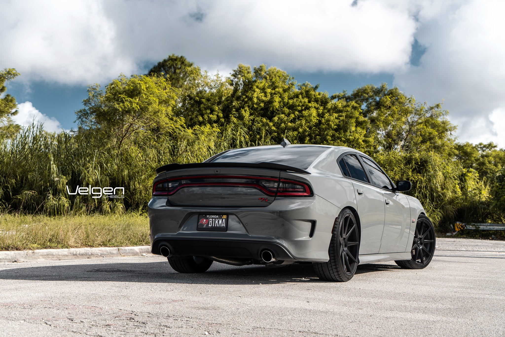 Red Smoke LED Taillights on Gray Dodge Charger - Photo by Velgen Wheels