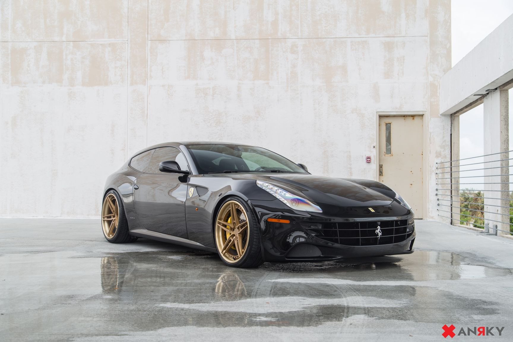Black Ferrari F12 with Aftermarket LED Headlights - Photo by Anrky Wheels