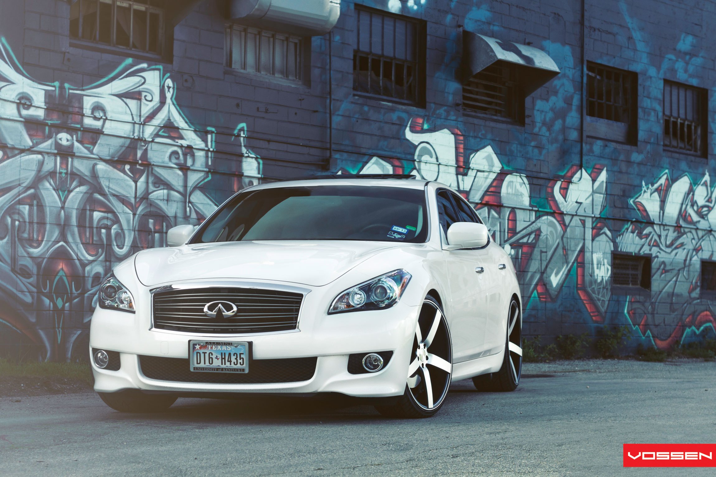 White Infiniti M37 with Aftermarket Chrome Grille - Photo by Vossen