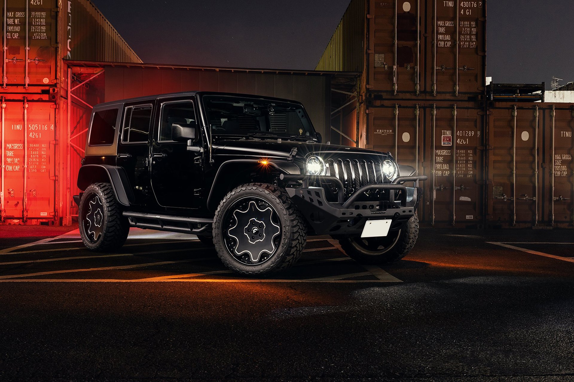 Black Jeep Wrangler with Off-Road Front Bumper - Photo by Forgiato