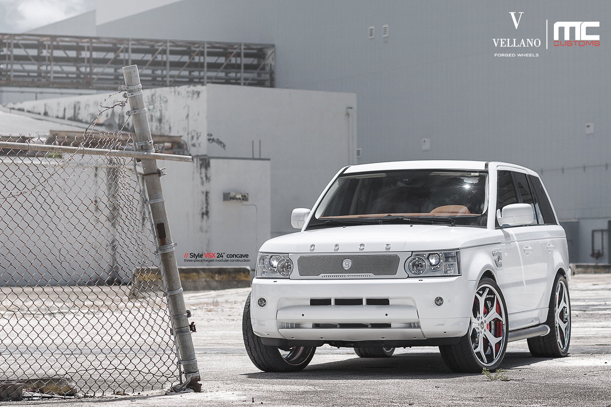 White Range Rover Sport with Chrome Mesh Grille - Photo by Vellano
