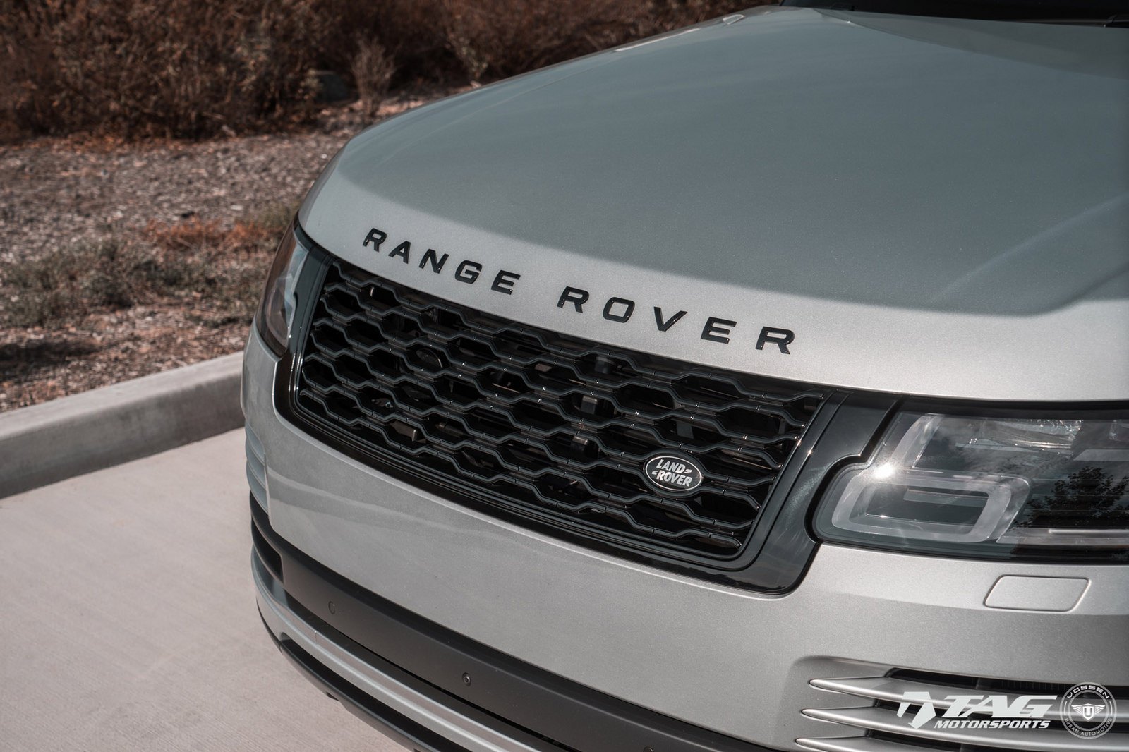 Custom Dark Smoke Headlights on Gray Range Rover - Photo by Vossen