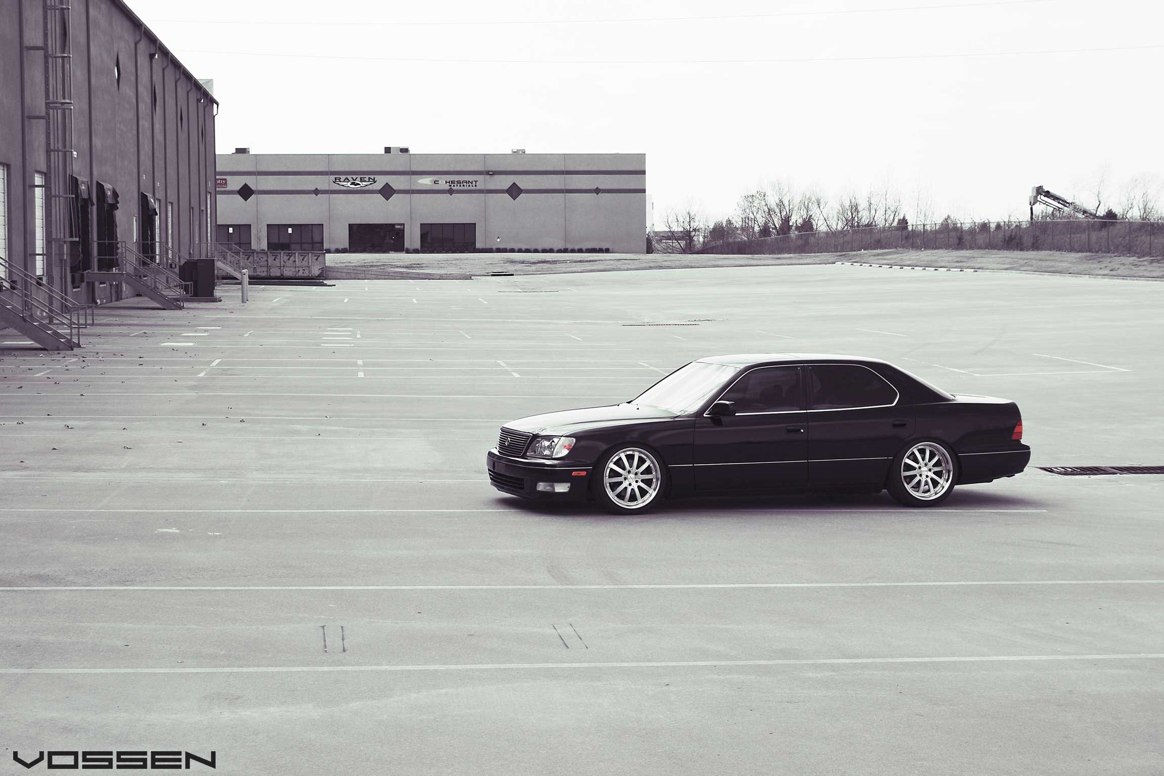 Custom Front Bumper on Black Lexus LS - Photo by Vossen