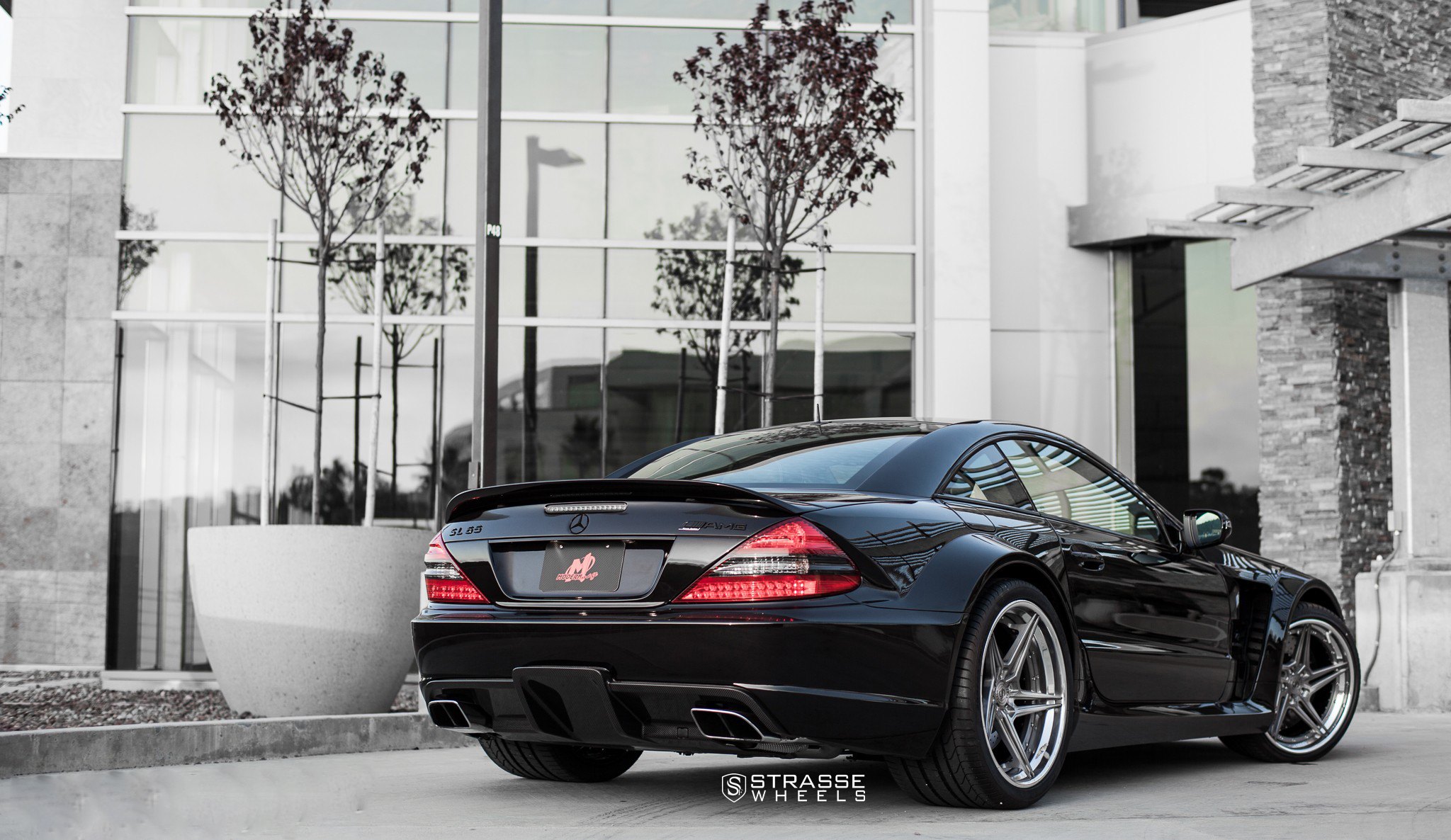 Aftermarket Rear Spoiler on Black Mercedes SL-Class - Photo by Strasse Forged