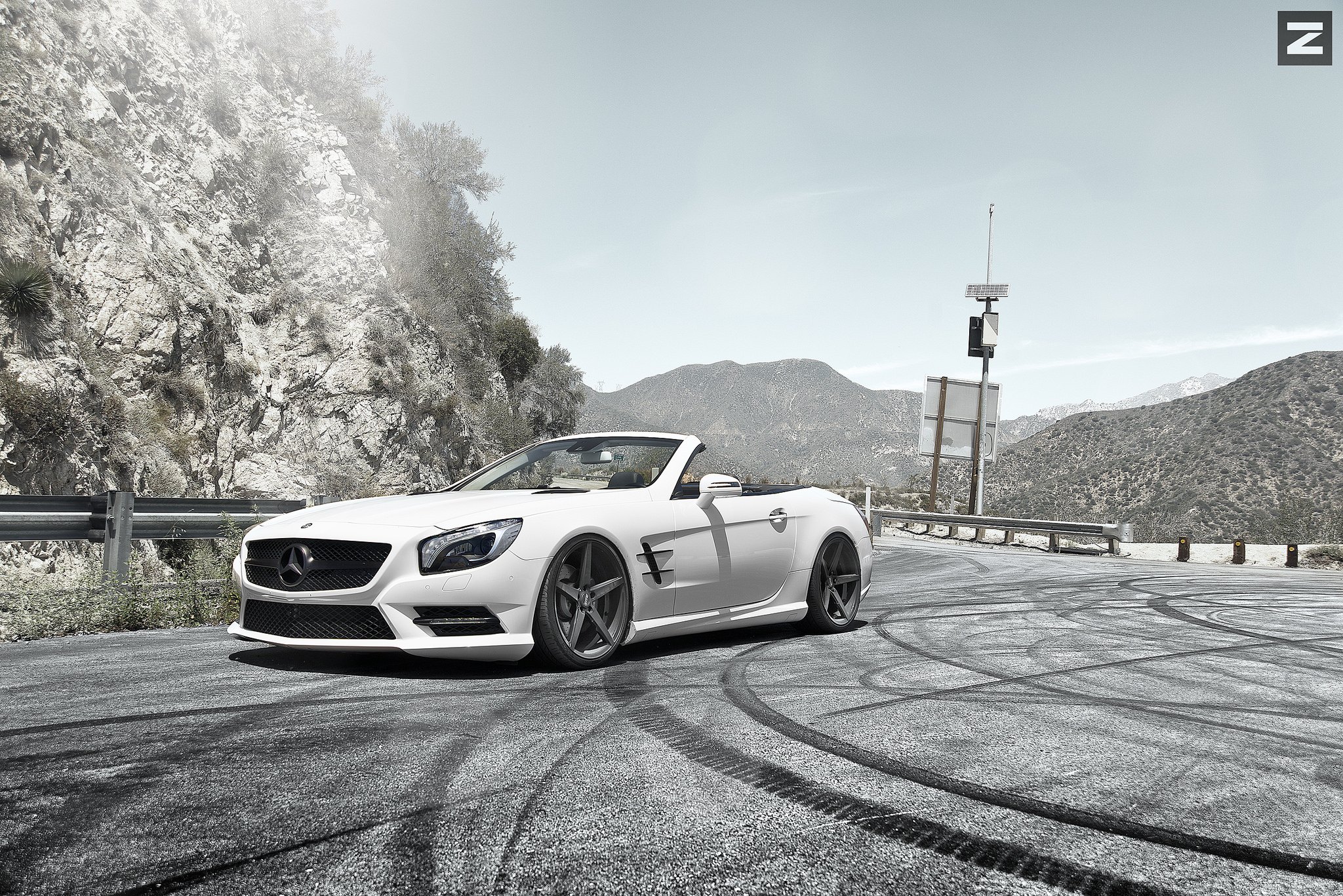 White Convertible Mercedes SL 550 with Aftermarket Front Bumper - Photo by Zito Wheels