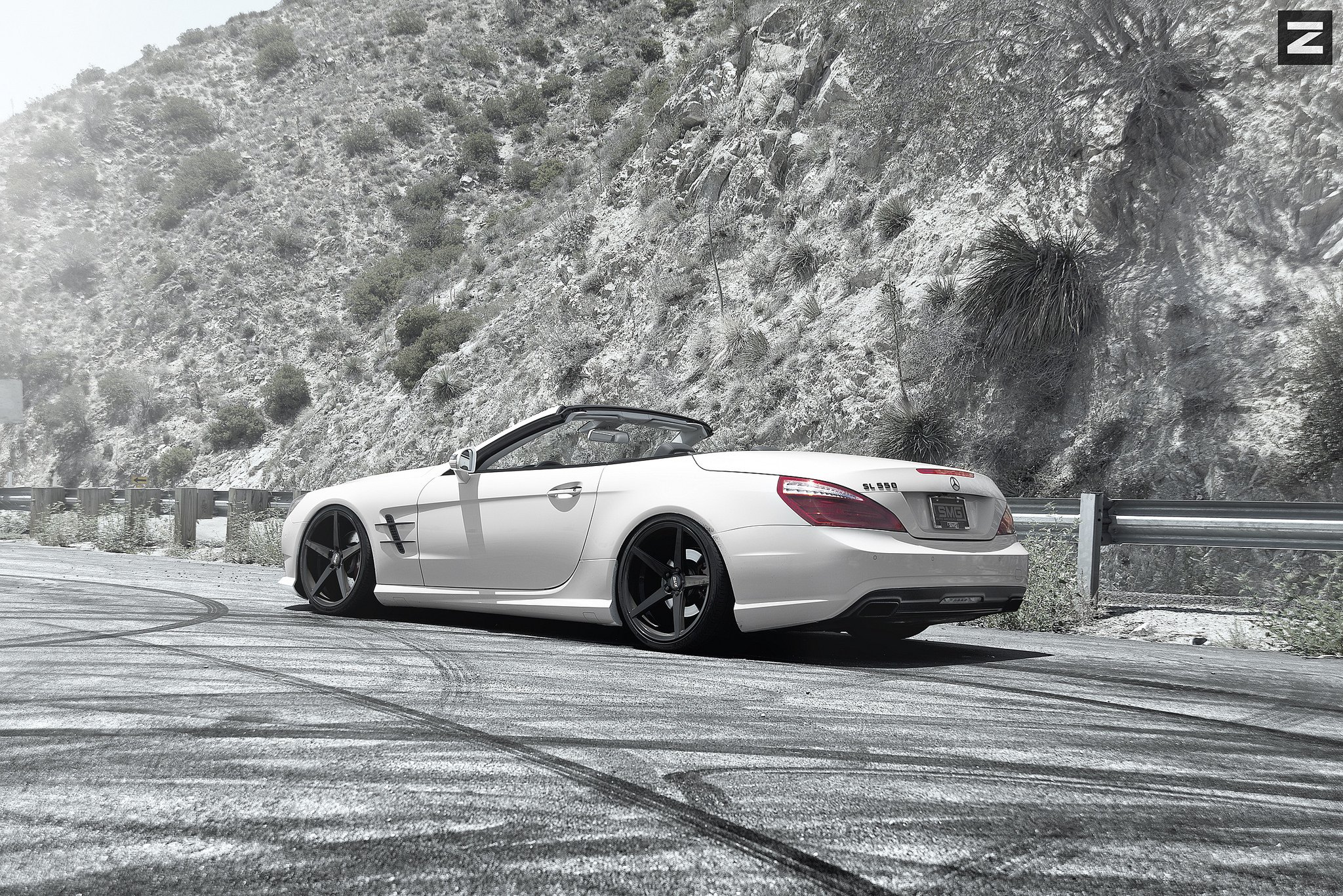 Custom White Convertible Mercedes SL 550 Side Skirts - Photo by Zito Wheels