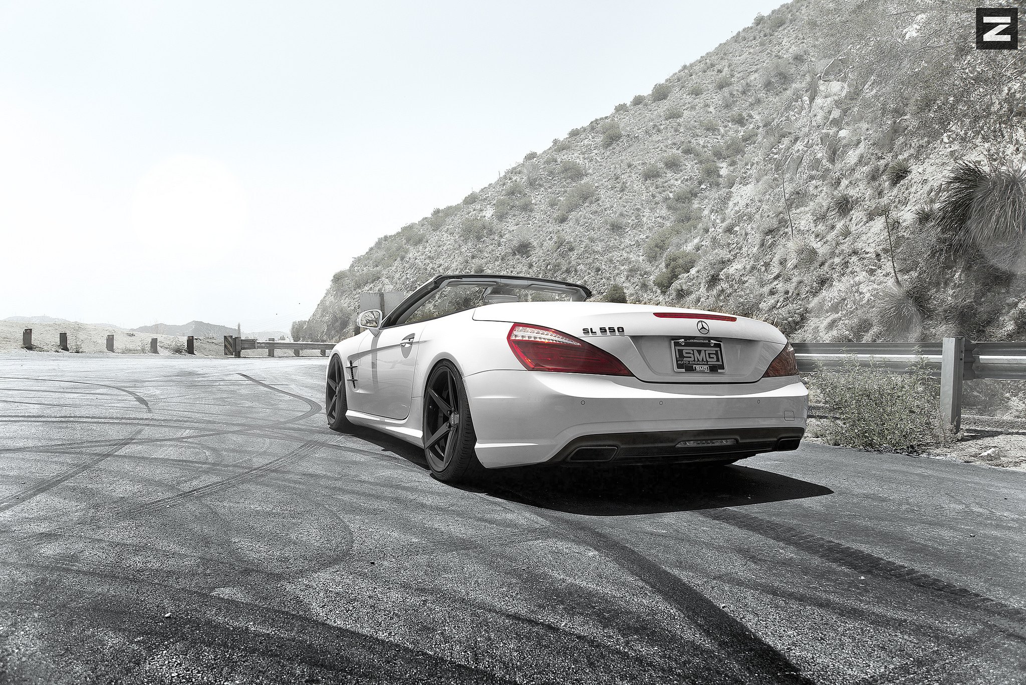 Red LED Taillights on White Convertible Mercedes SL - Photo by Zito Wheels