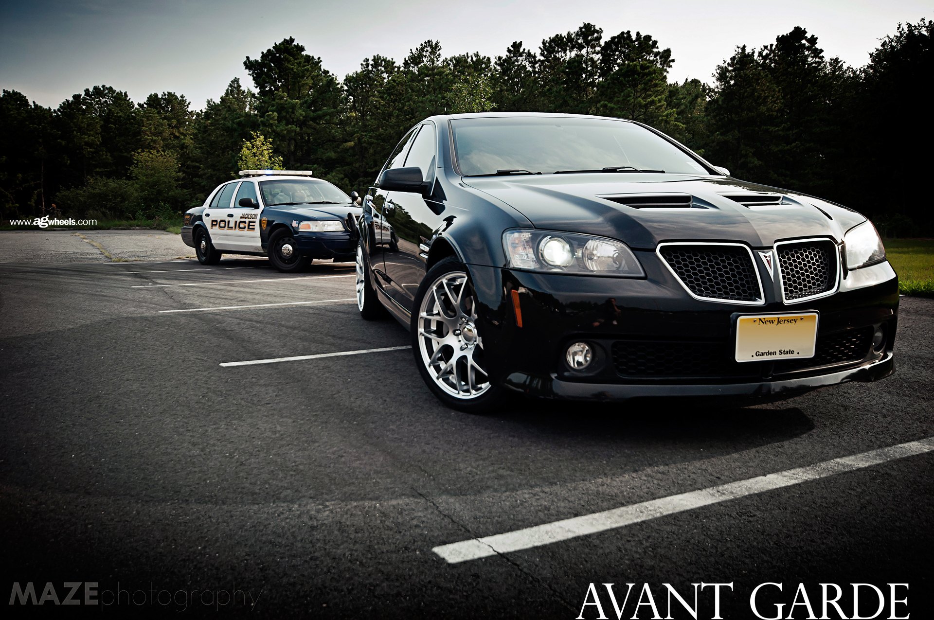 Black Pontiac G8 with Custom Vented Hood - Photo by Avant Garde Wheels