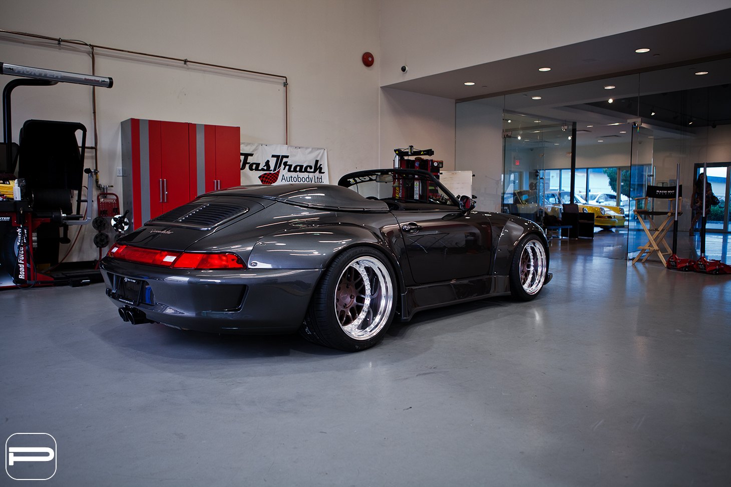 Custom Black Convertible Porsche 911 Window Louvers - Photo by PUR Wheels