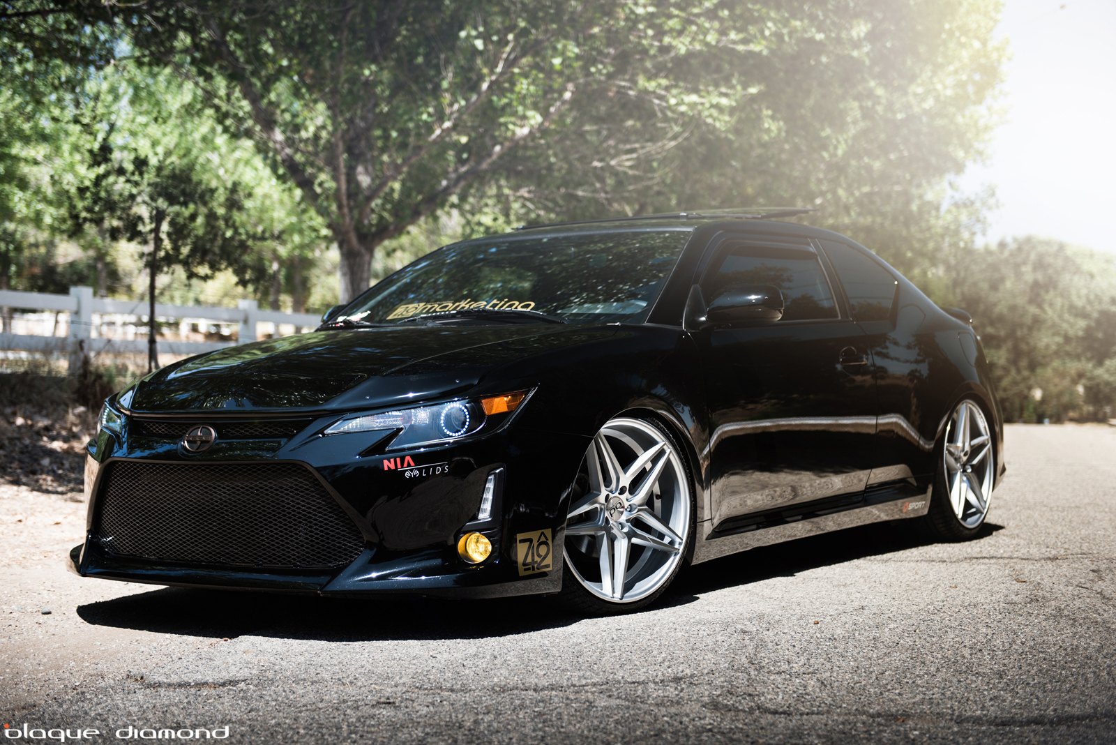 Front Bumper with Fog Lights on Black Scion tC - Photo by Blaque Diamond