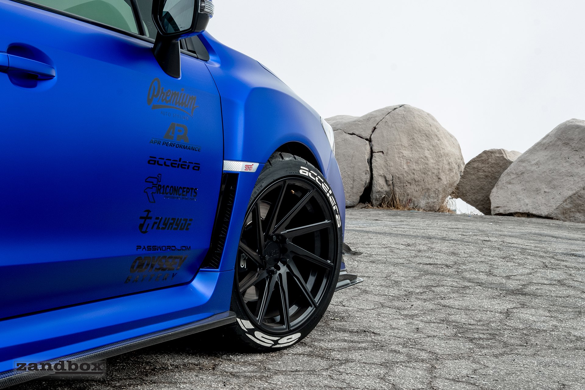 Carbon Fiber Side Skirts on Blue Subaru WRX STI - Photo by zandbox