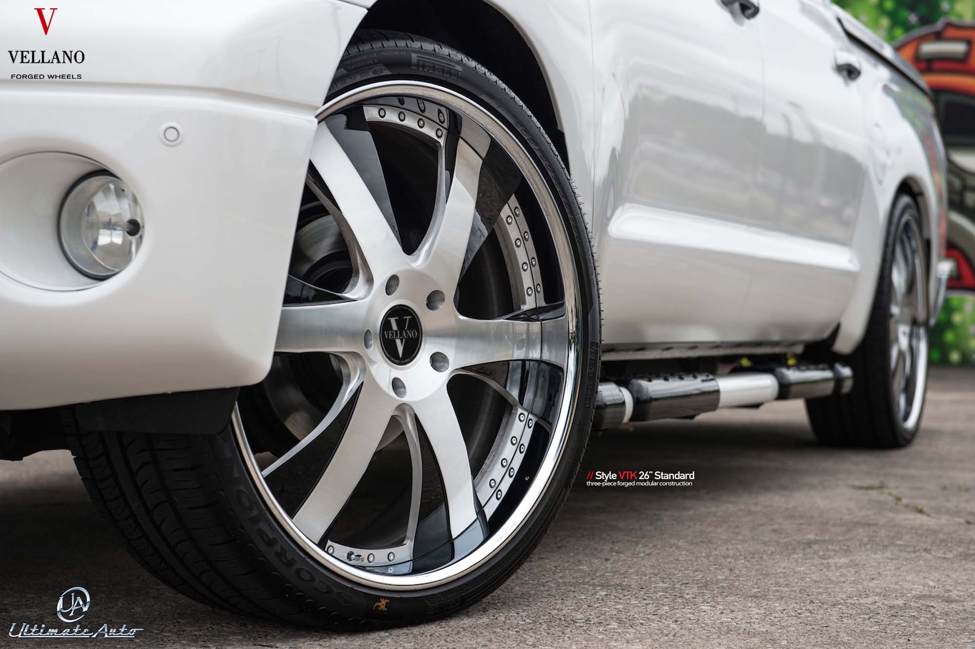 Pirelli Tires on Custom White Toyota Tundra - Photo by Vellano