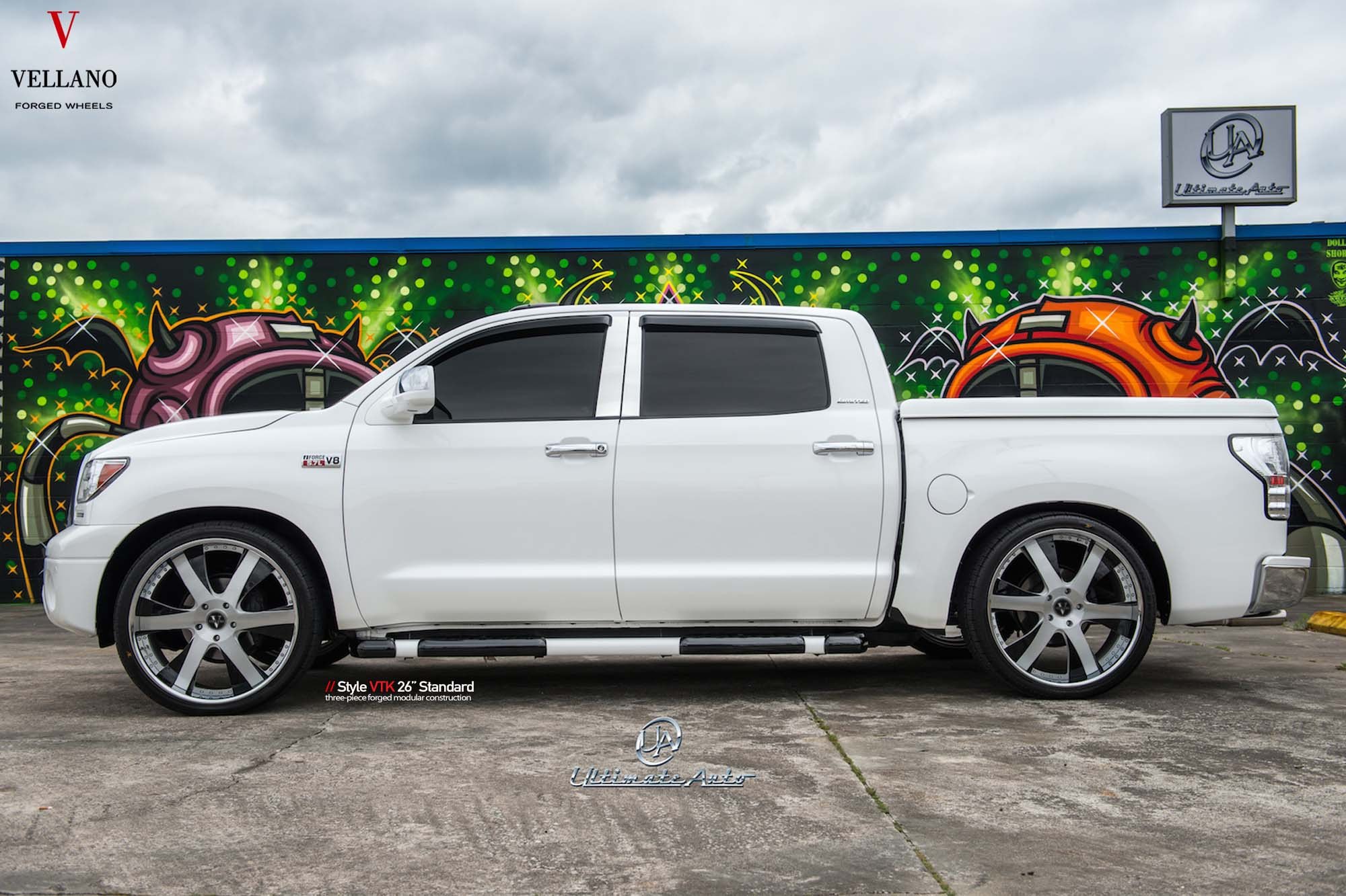 White Toyota Tundra with Aftermarket Side Steps - Photo by Vellano