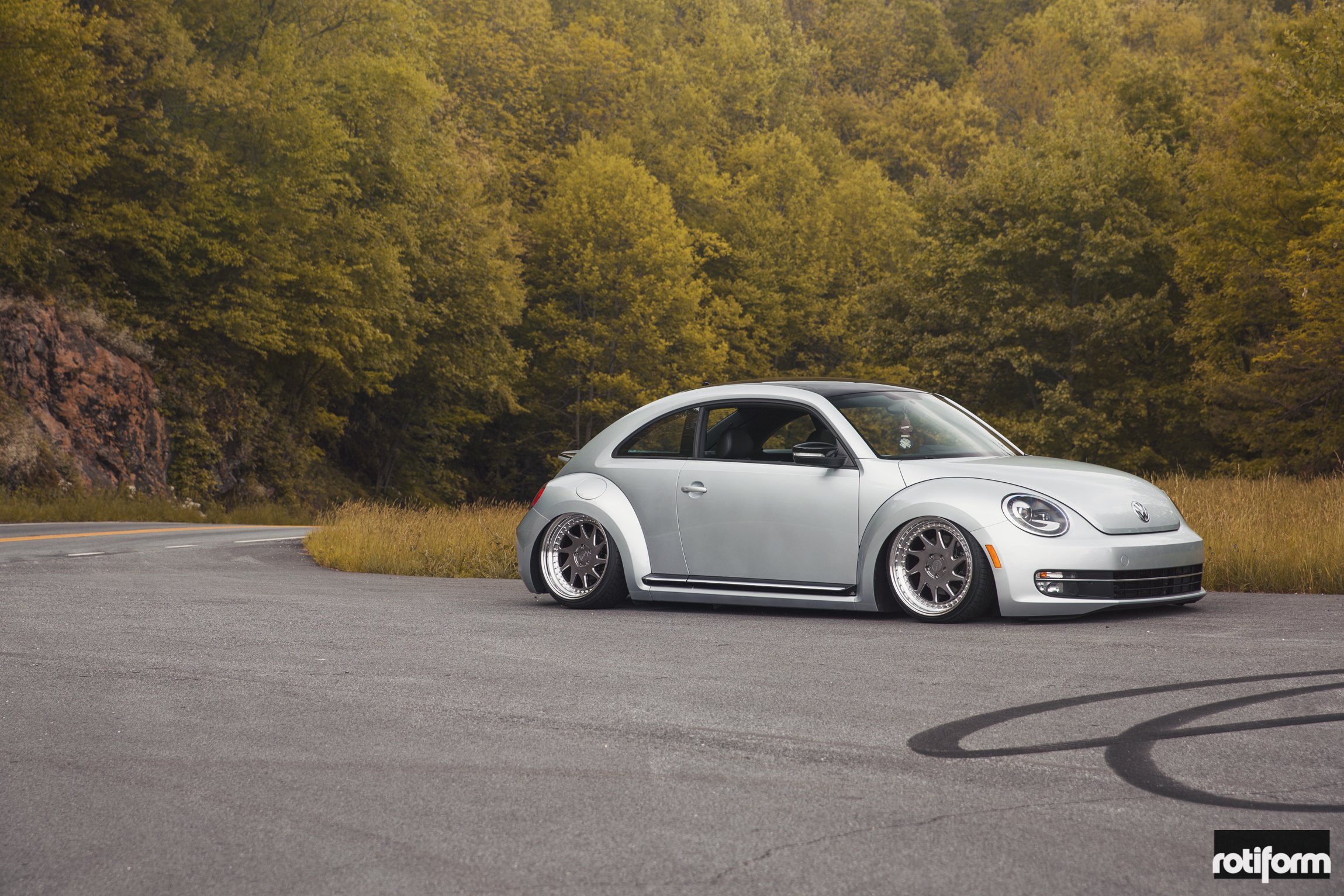 Silver VW Beetle with Aftermarket Bodyside Moldings - Photo by Rotiform