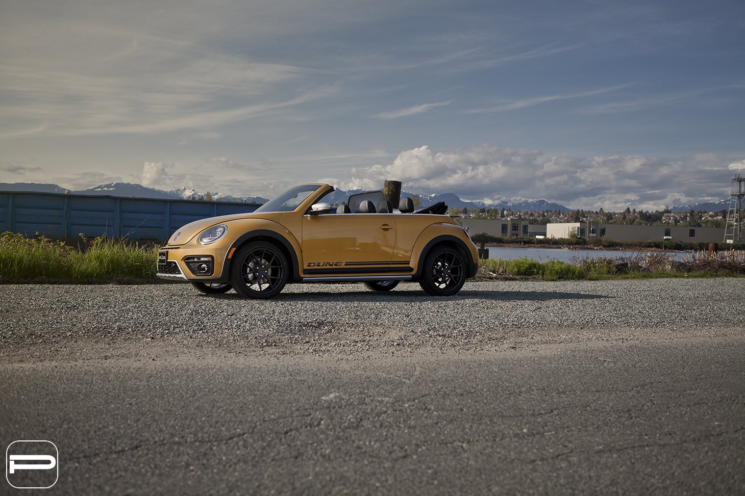 Custom Yellow Convertible VW Beetle Side Skirts - Photo by PUR Wheels