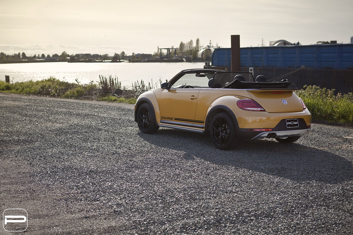 Aftermarket Rear Diffuser on Yellow Convertible VW Beetle - Photo by PUR Wheels