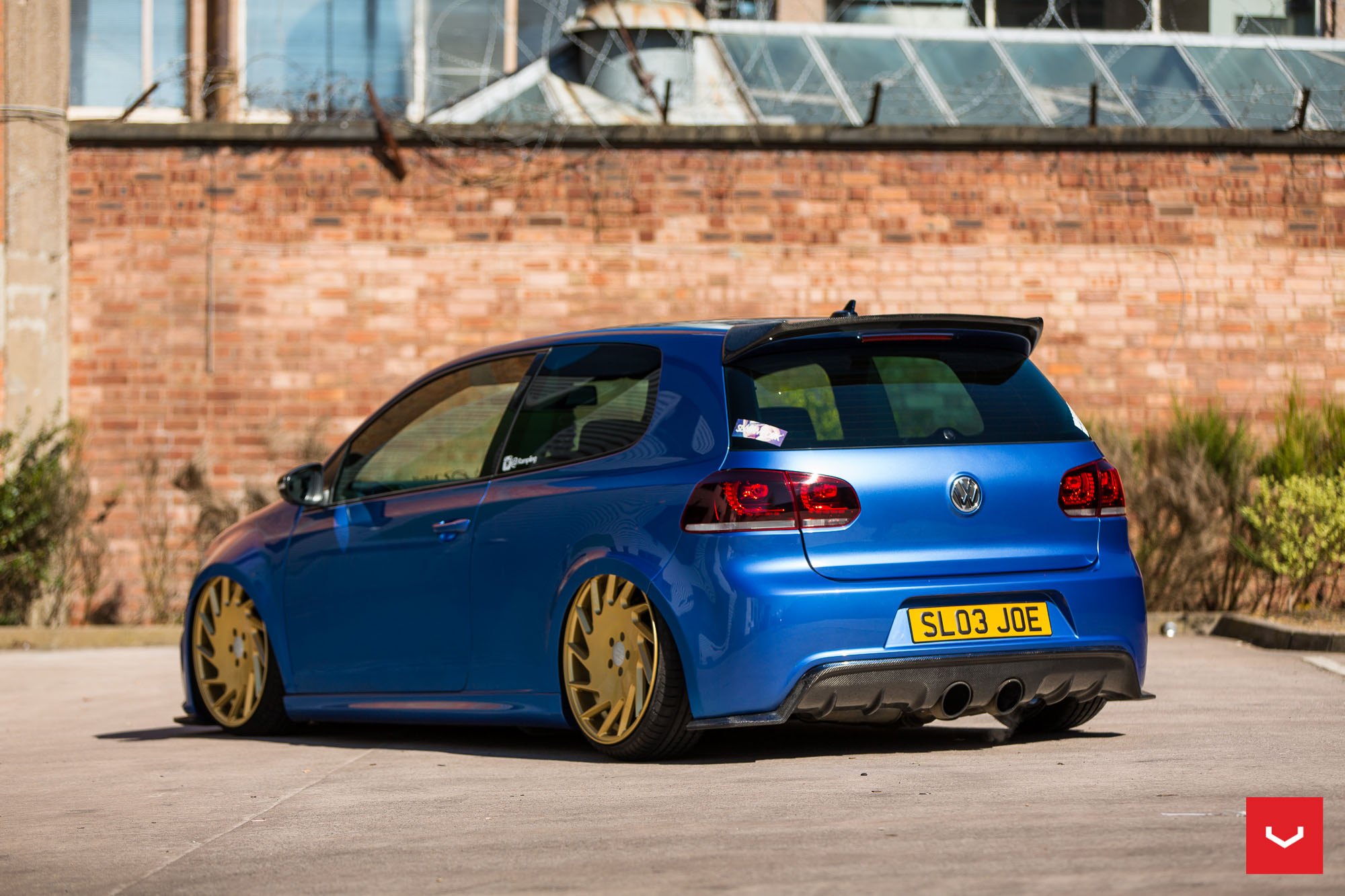 Blue VW Golf with Carbon Fiber Rear Diffuser - Photo by Vossen