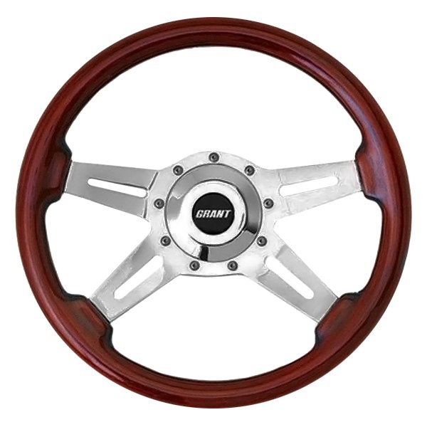 Grant® - 4-Spoke Polished Aluminum Design Le Mans Series Steering Wheel with Mahogany Wood Grip