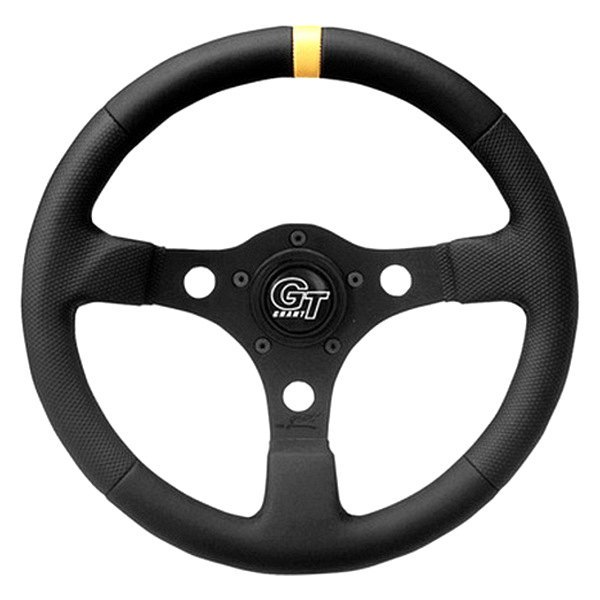 Grant® - 3-Spoke Black Anodized Aluminum Design Pro Stock Series Steering Wheel with Black Hand-Stiched Vinyl Diamond Grip with Yellow Top