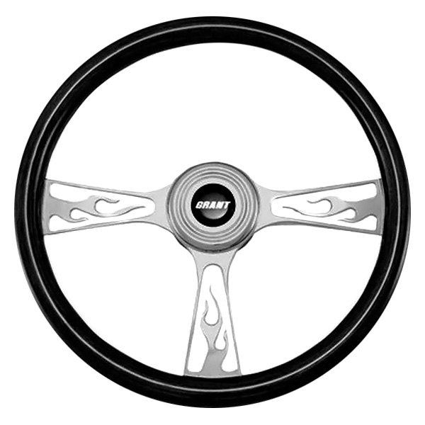Grant® - 3-Spoke Polished Alcoa Aluminum Design Flame Model Steering Wheel with Black Hand Stiched Leather Grip