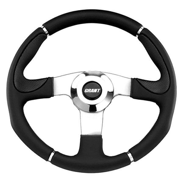 Grant® - 3-Spoke Polished Aluminum Design Club Sport Steering Wheel with Black Hand-Stiched Vinyl Grip
