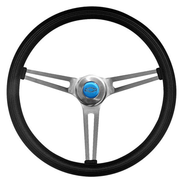 Grant® - 3-Spoke Brushed Stainless Steel Design Classic Nostalgia Series Steering Wheel with Black Cushioned Foam Grip