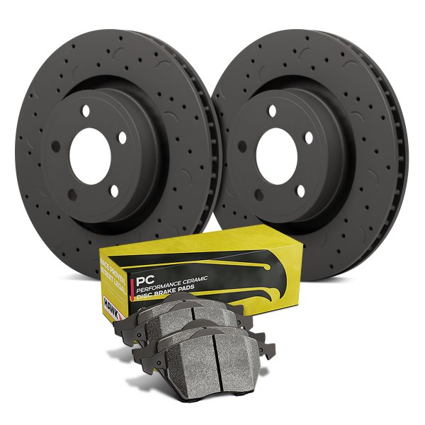 Performance Drilled and Slotted Disc Brake Rotors With Ceramic Pads Front Kit