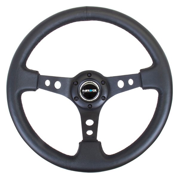 NRG Innovations® - 3-Spoke Black Leather Reinforced Steering Wheel with Round Holes