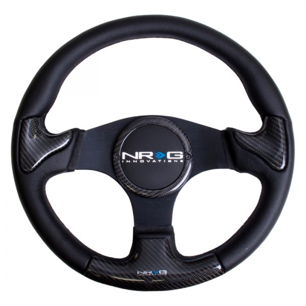 NRG Innovations® - 3-Spoke Carbon Fiber Steering Wheel with Rubber Cover Horn Button and Black Frame