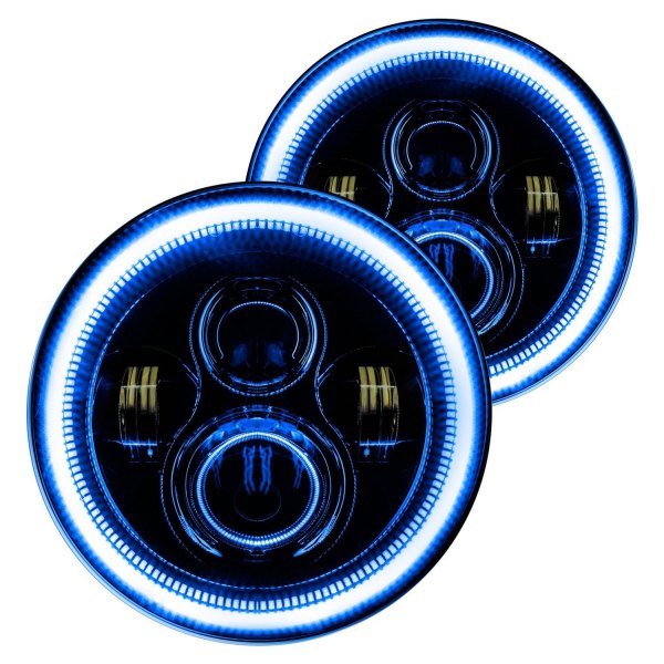 Oracle Lighting® - 7" Round Black Projector LED Headlights with Blue SMD Halos Preinstalled (H6024)