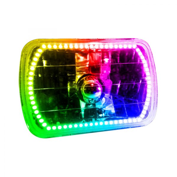 Oracle Lighting® - 7x6" Rectangular Chrome Crystal Headlight with ColorSHIFT 2.0 SMD LED Halos Preinstalled (H6054, 200mm)