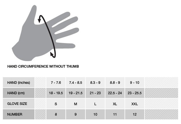 Size 7 Gloves Chart